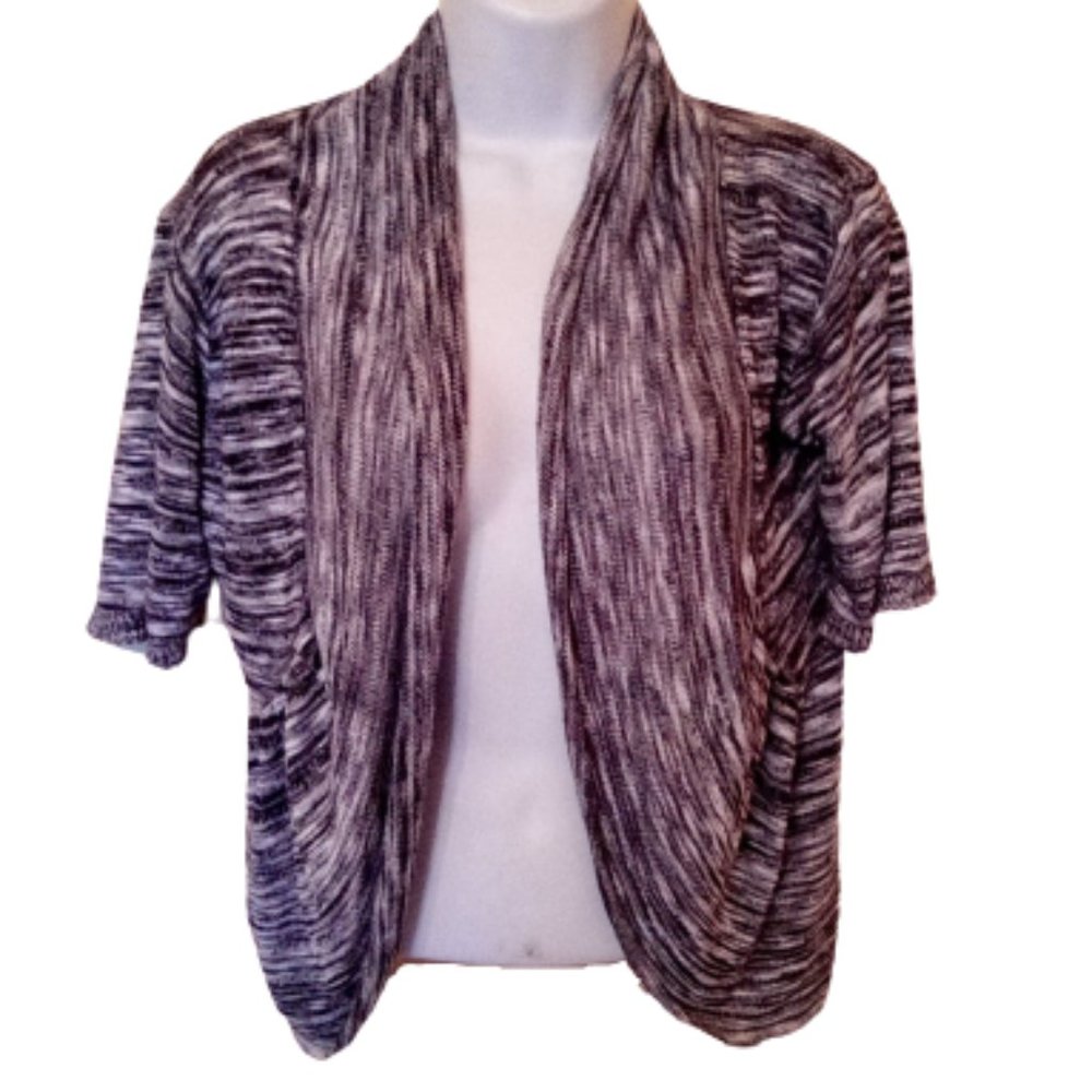 ---  Black White Open Cardigan Shrug Medium